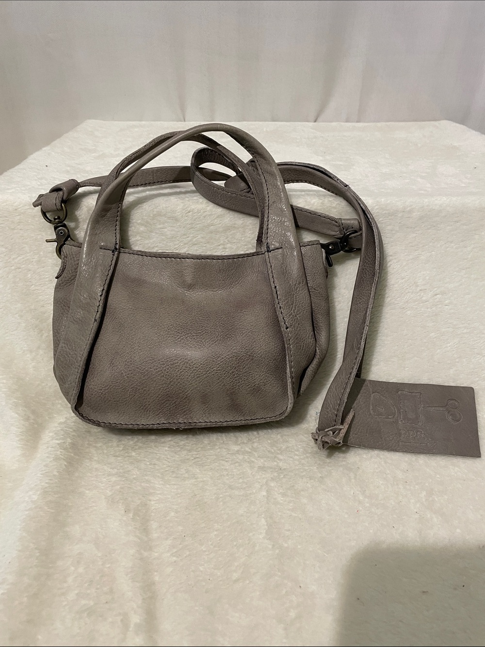 RPS Grey Leather Mini Crossbody Bag with Top Handles